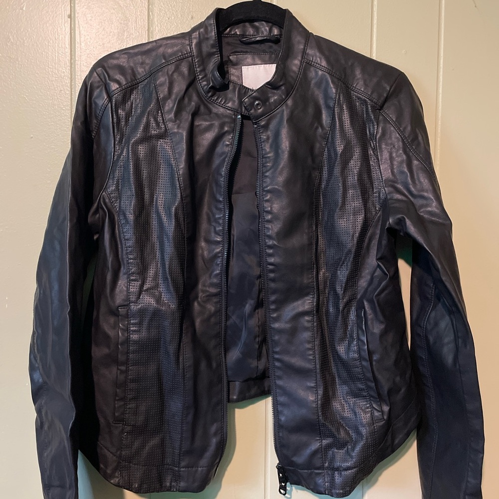 Calvin Klein Womens Medium Black Leather Jacket